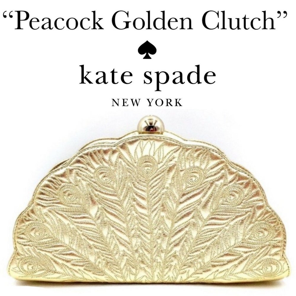 KATE SPADE PEACOCK LANE KENESSA GOLD CLUTCH METALLIC GOLDEN FRAME BAG